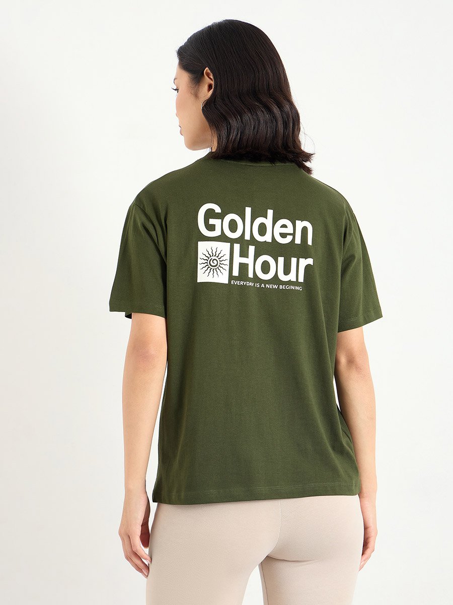 Dark Green Graphic Print 100% Cotton T-Shirt