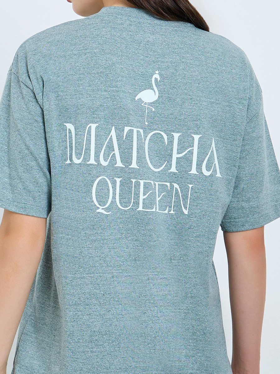 Green Oversized Melange Graphic 100% Cotton T-Shirt