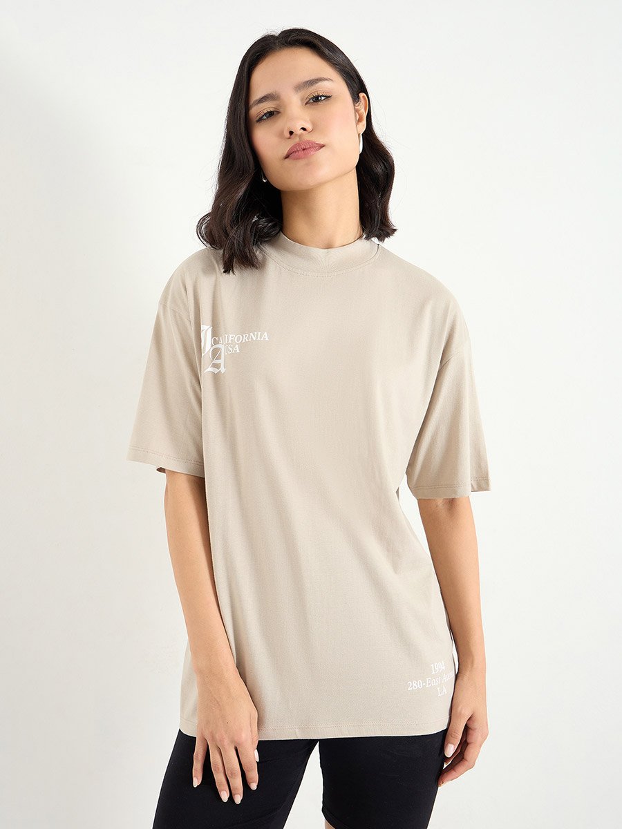 Slogan Print Regular Fit 100% Cotton T-Shirt