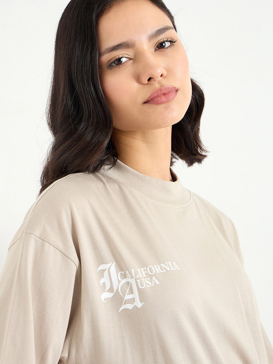 Slogan Print Regular Fit 100% Cotton T-Shirt