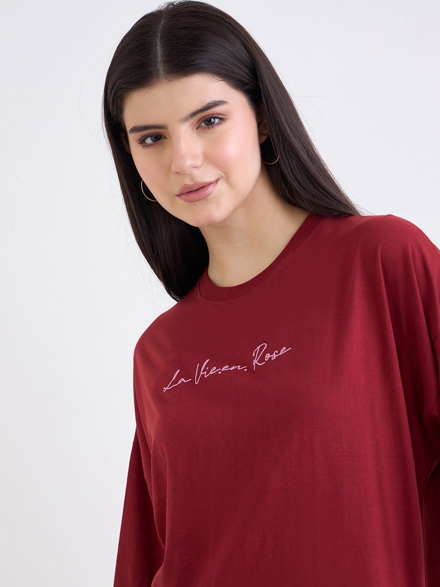 Red Graphic Oversized 100% Cotton T-Shirt
