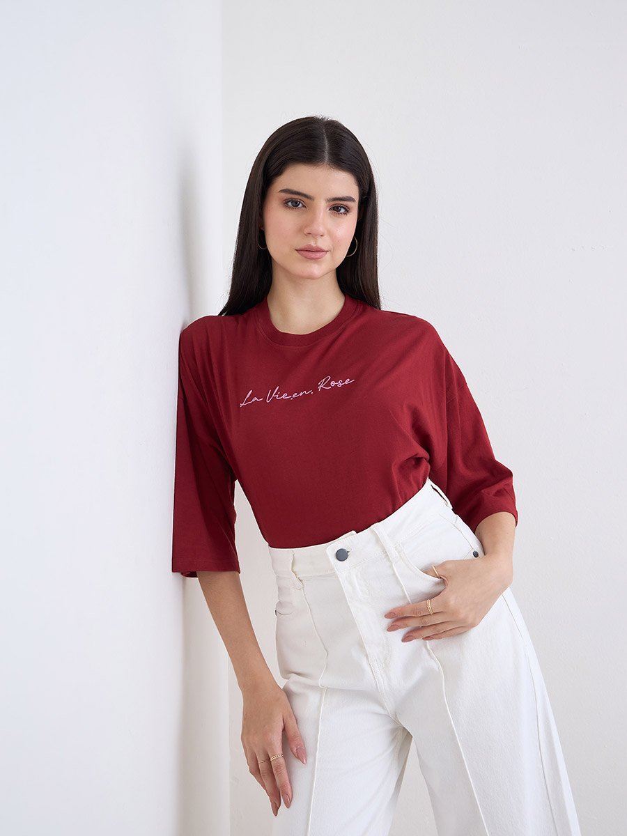 Red Graphic Oversized 100% Cotton T-Shirt