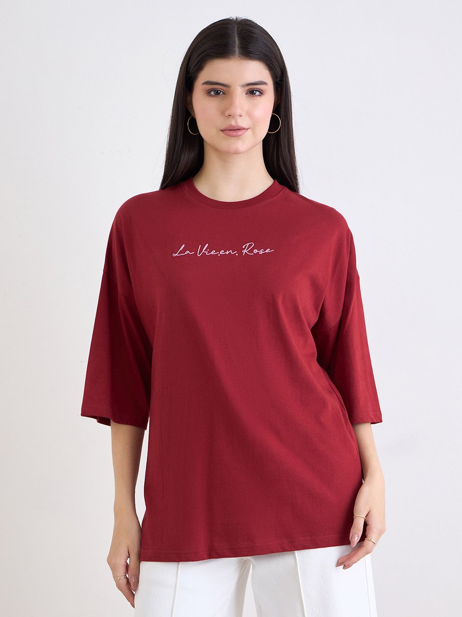 Red Graphic Oversized 100% Cotton T-Shirt