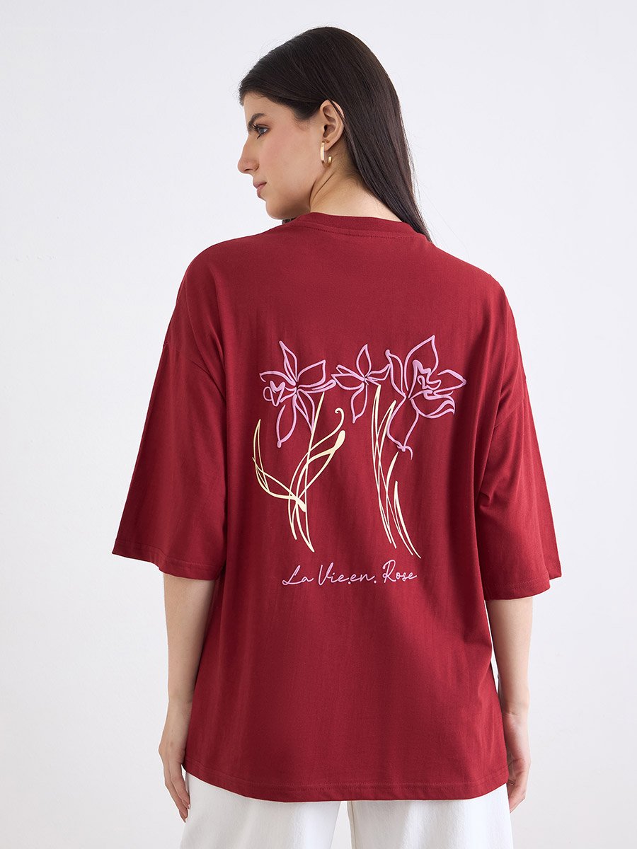 Red Graphic Oversized 100% Cotton T-Shirt