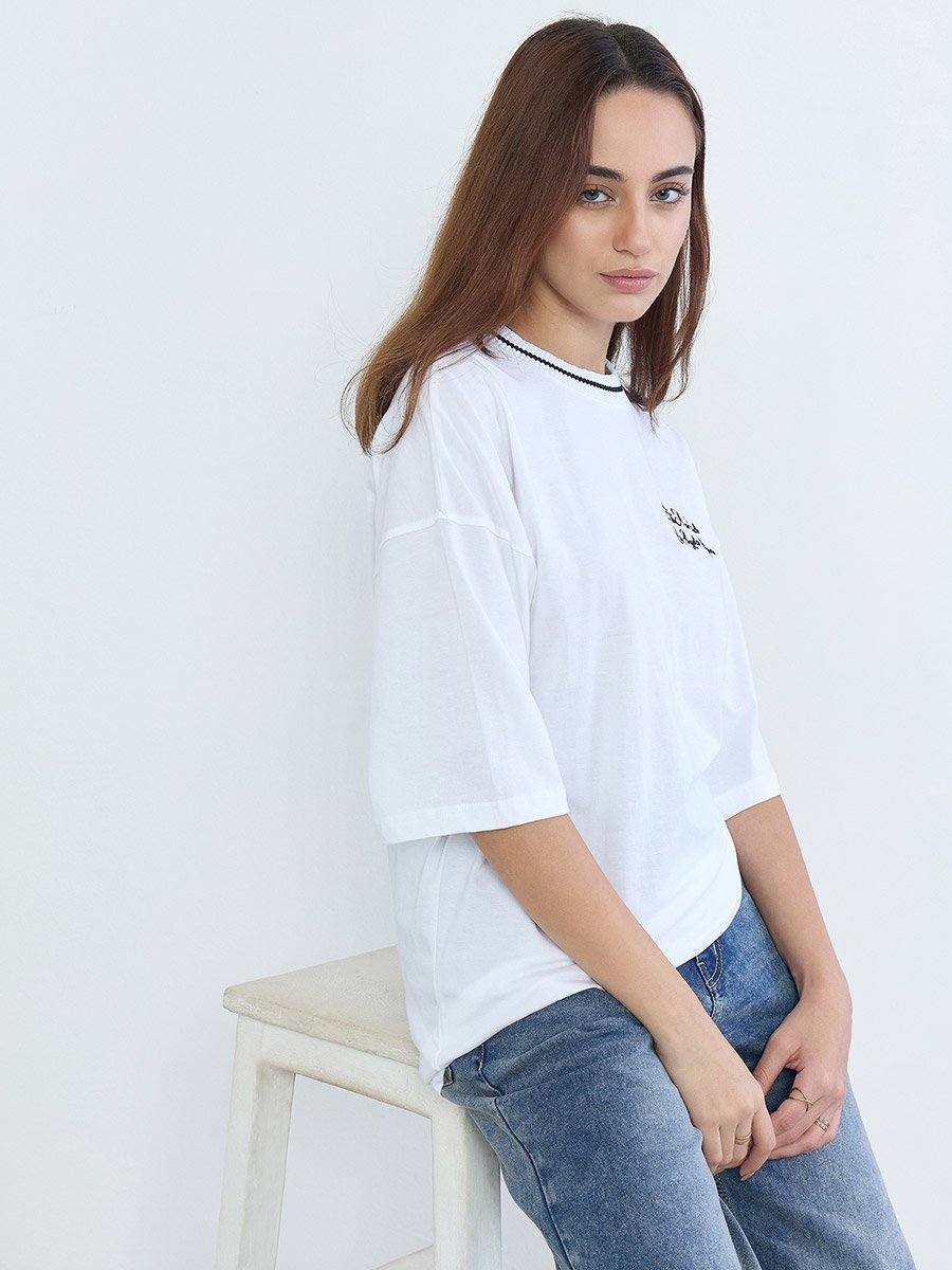 Oversized White Embroidered T-Shirt