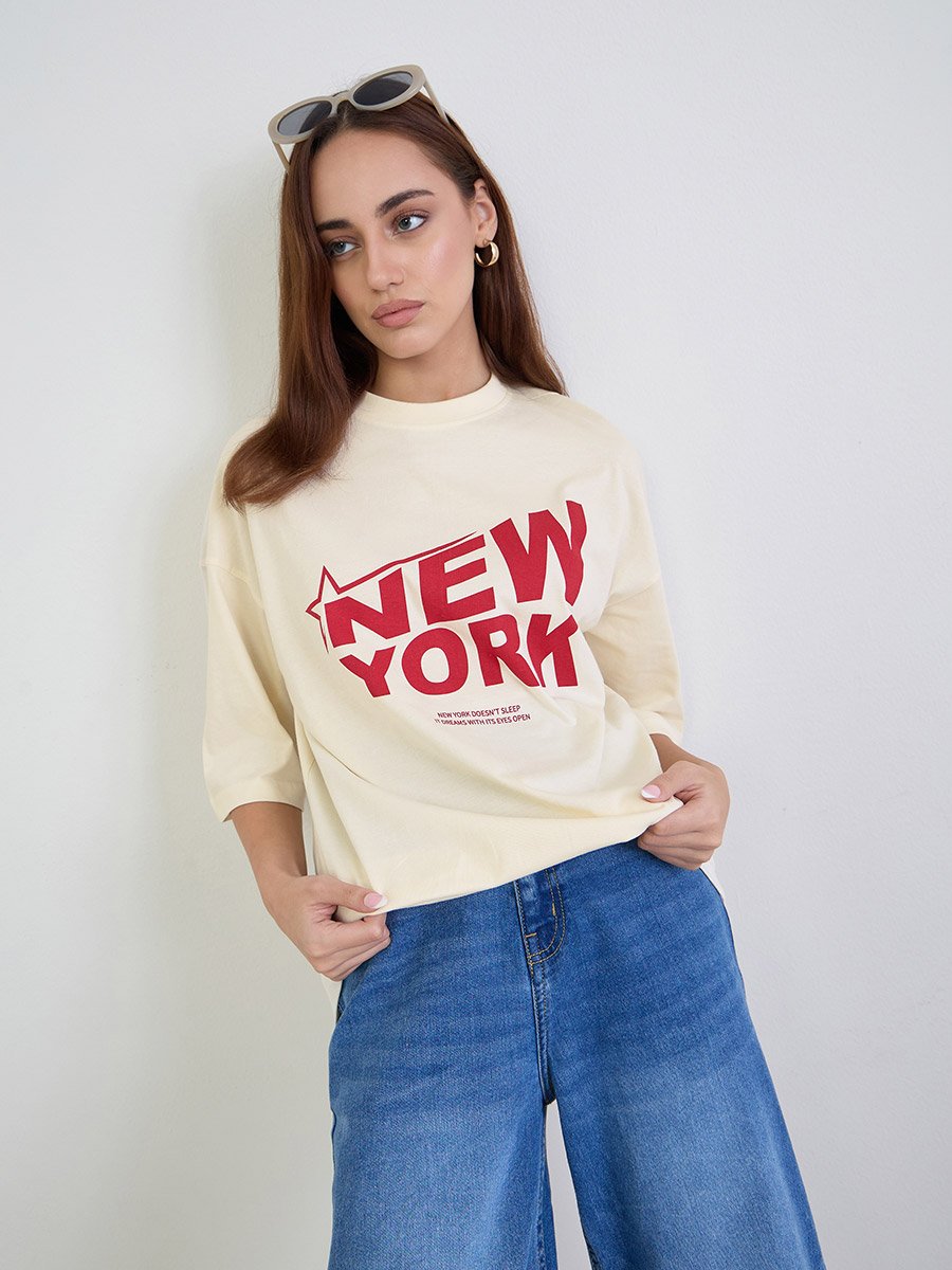 Beige Graphic Oversized T-Shirt