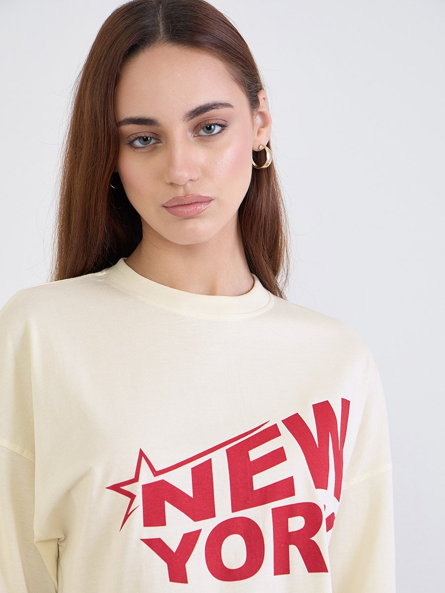 Beige Graphic Oversized T-Shirt