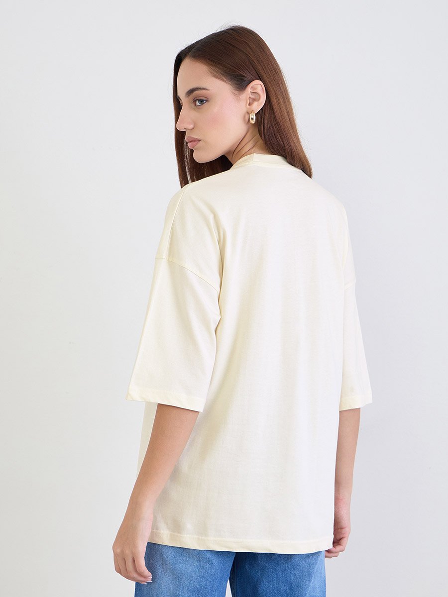 Beige Graphic Oversized T-Shirt