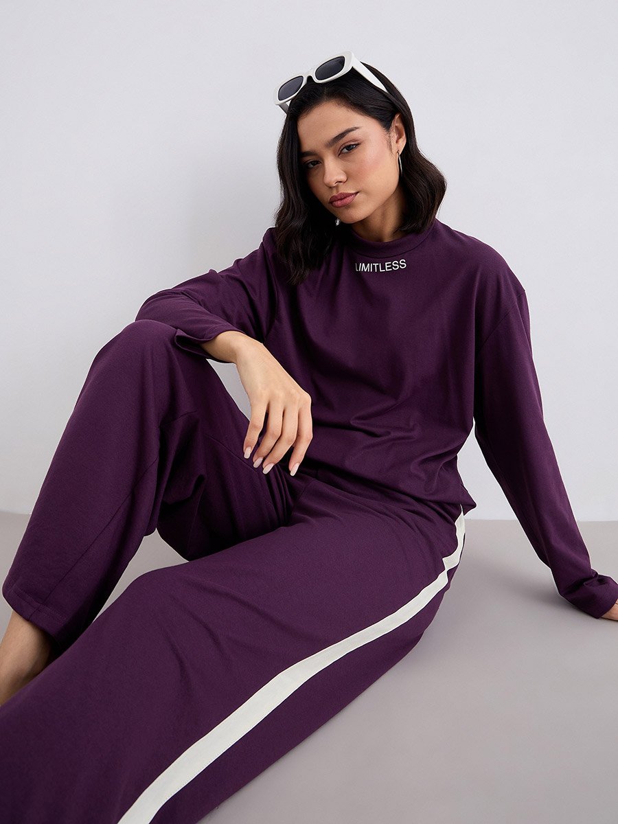 Women Relaxed Fit T-Shirt and Wide Joggers Co-Ords