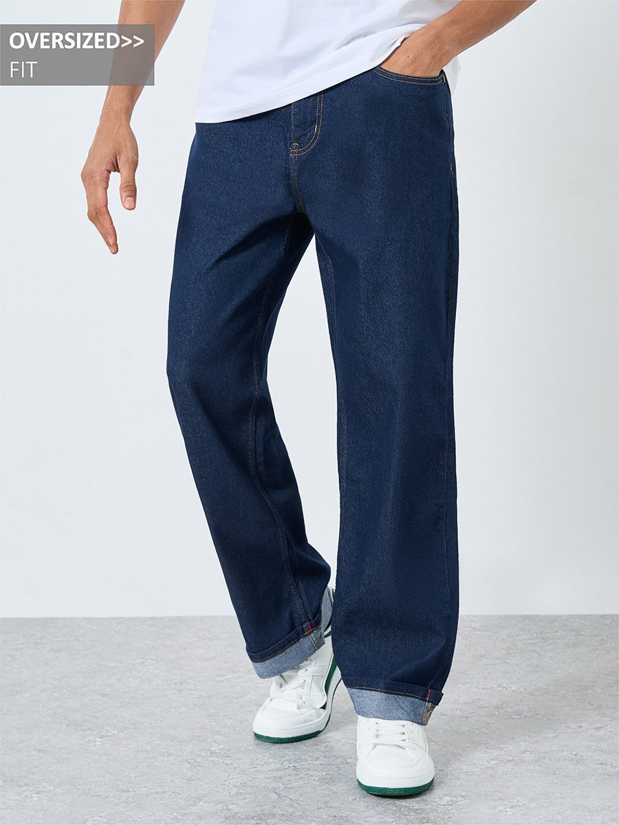 Oversized Fit Dark Wash Clean Look Jeans