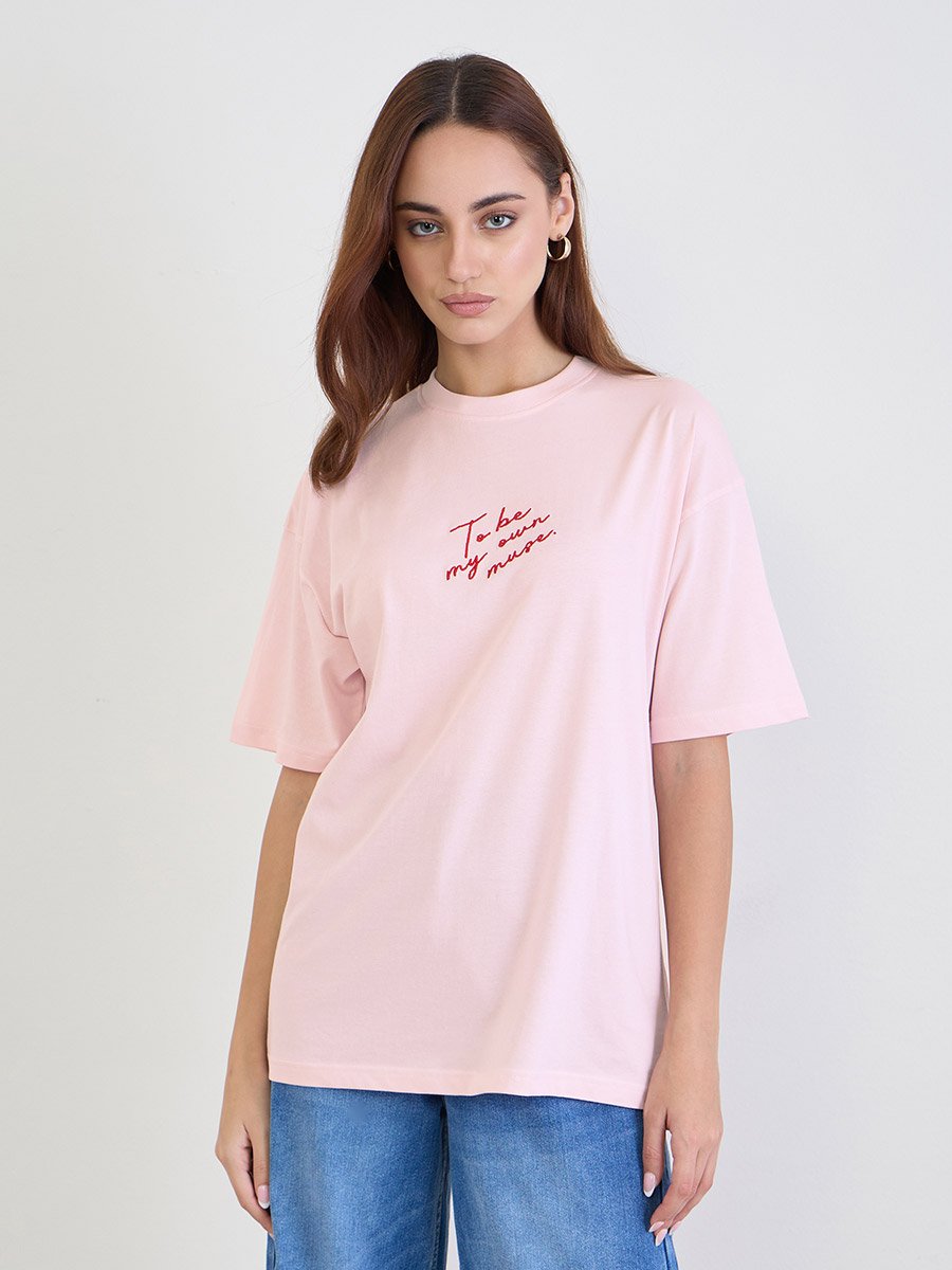 Pink Slogan Print Oversized T-Shirt