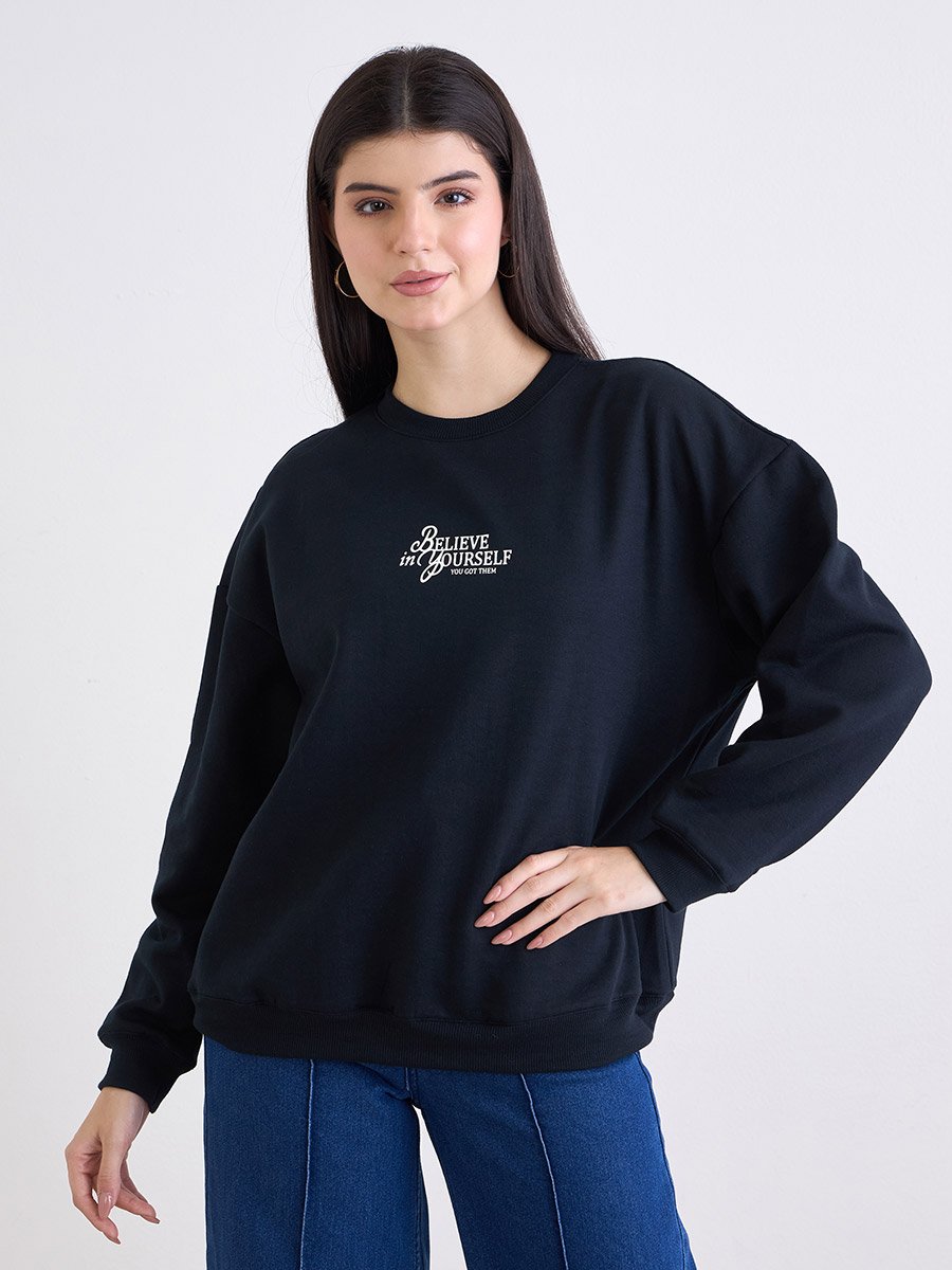 Embroidered Slogan Regular Fit Sweatshirt