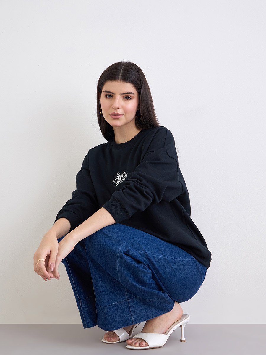 Embroidered Slogan Regular Fit Sweatshirt