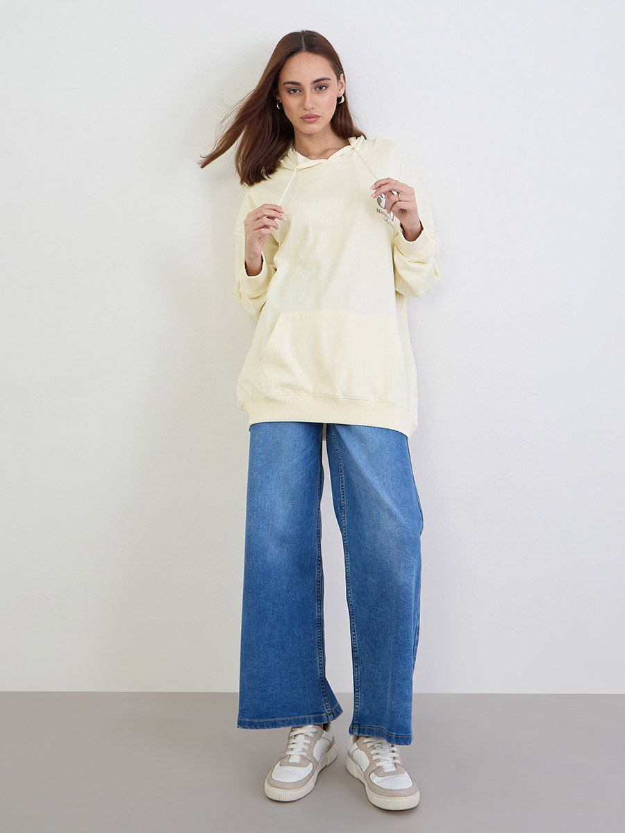 Off White Graphic Print Oversized Hoodie