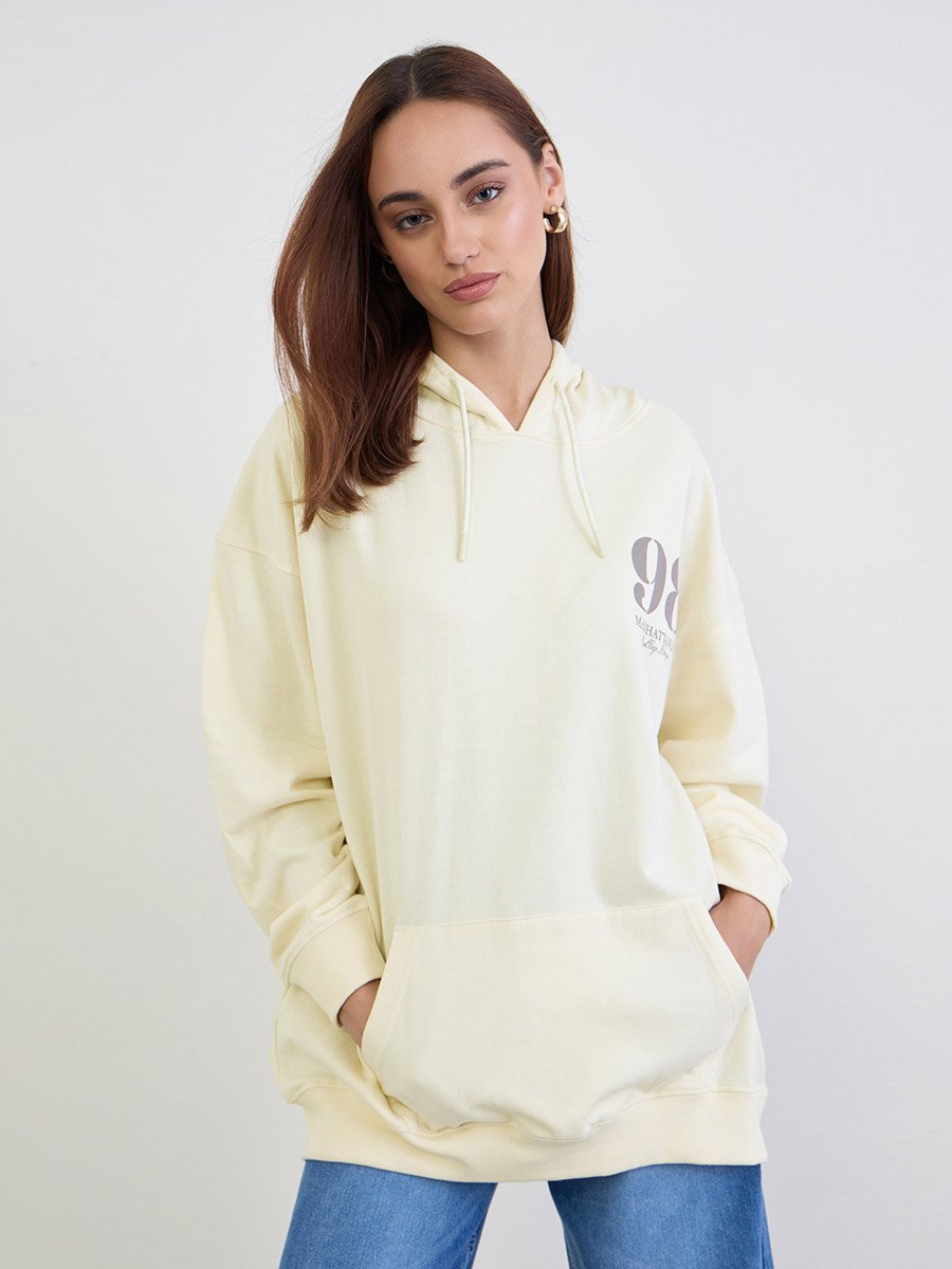 Off White Graphic Print Oversized Hoodie