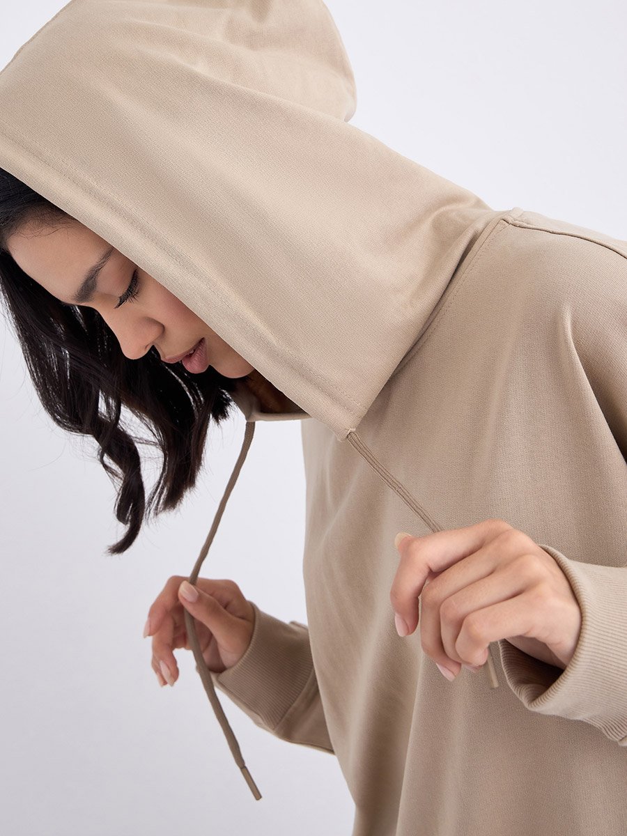 Tan Graphic Print Longline Oversized Hoodie