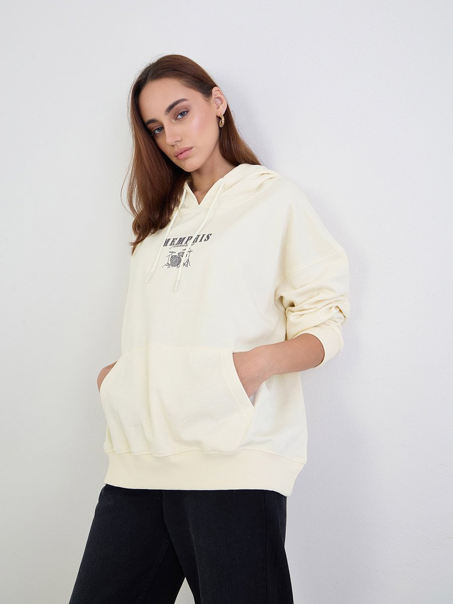 Off White Graphic Print Oversized Hoodie