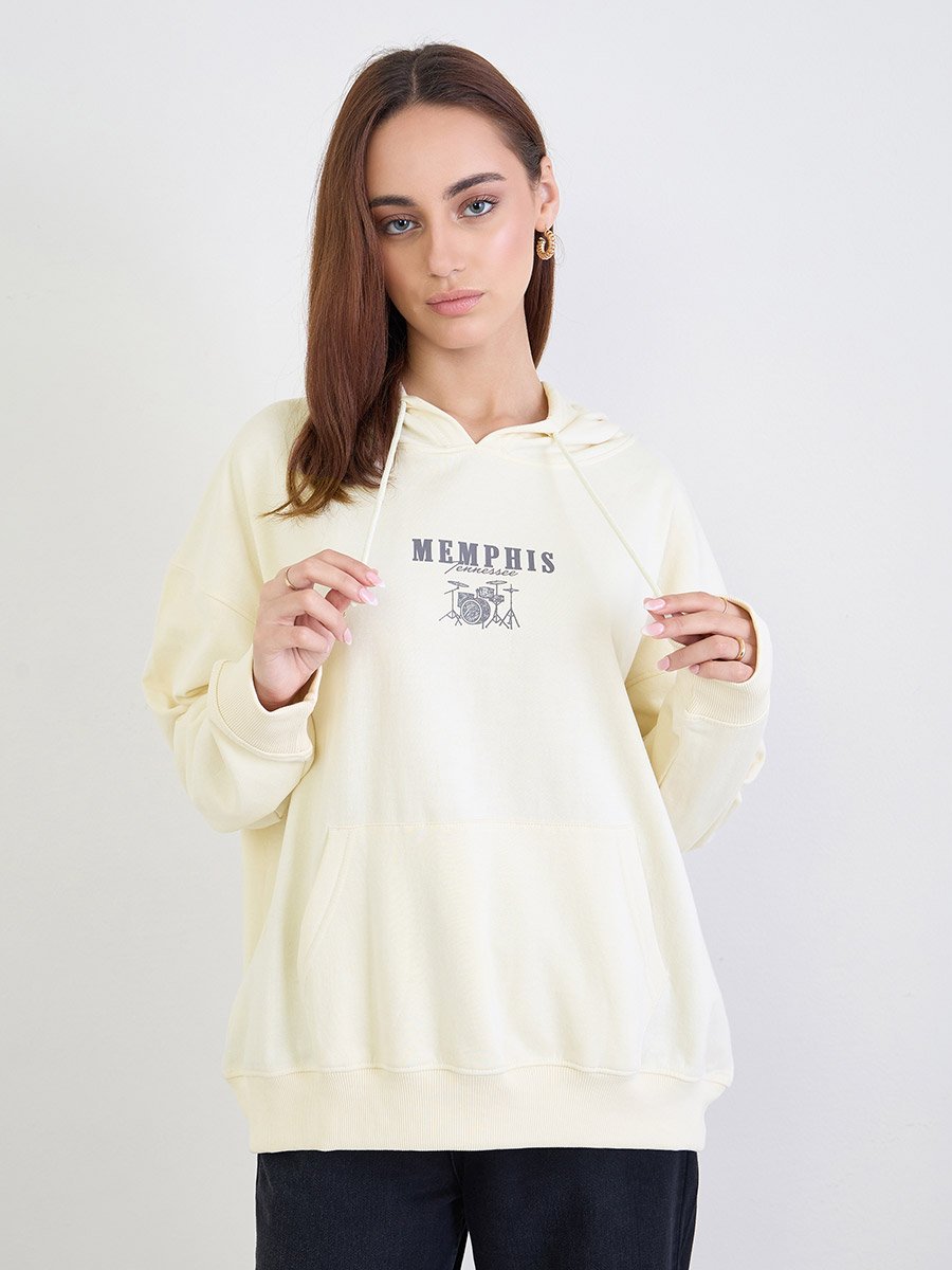 Off White Graphic Print Oversized Hoodie