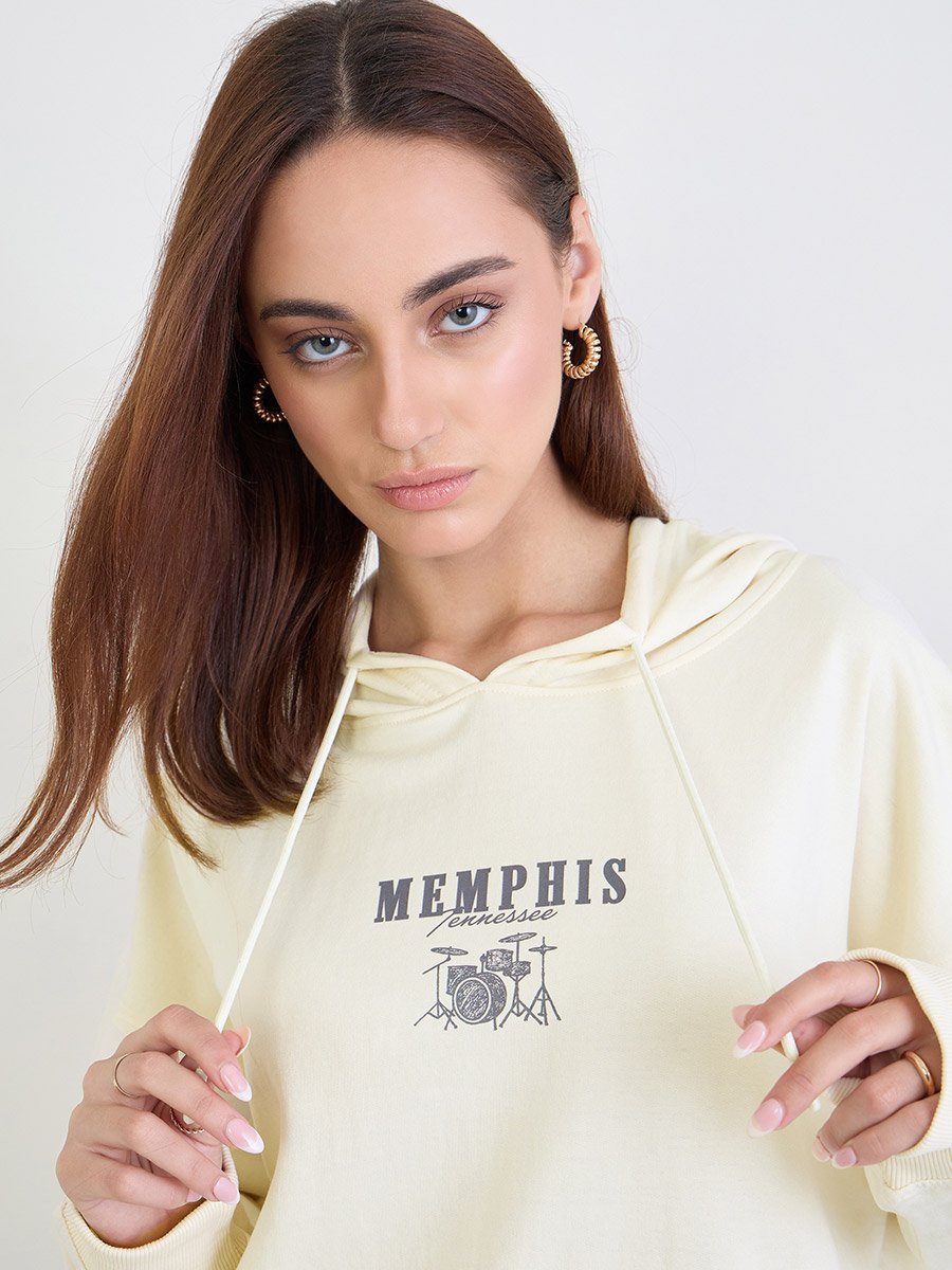 Off White Graphic Print Oversized Hoodie