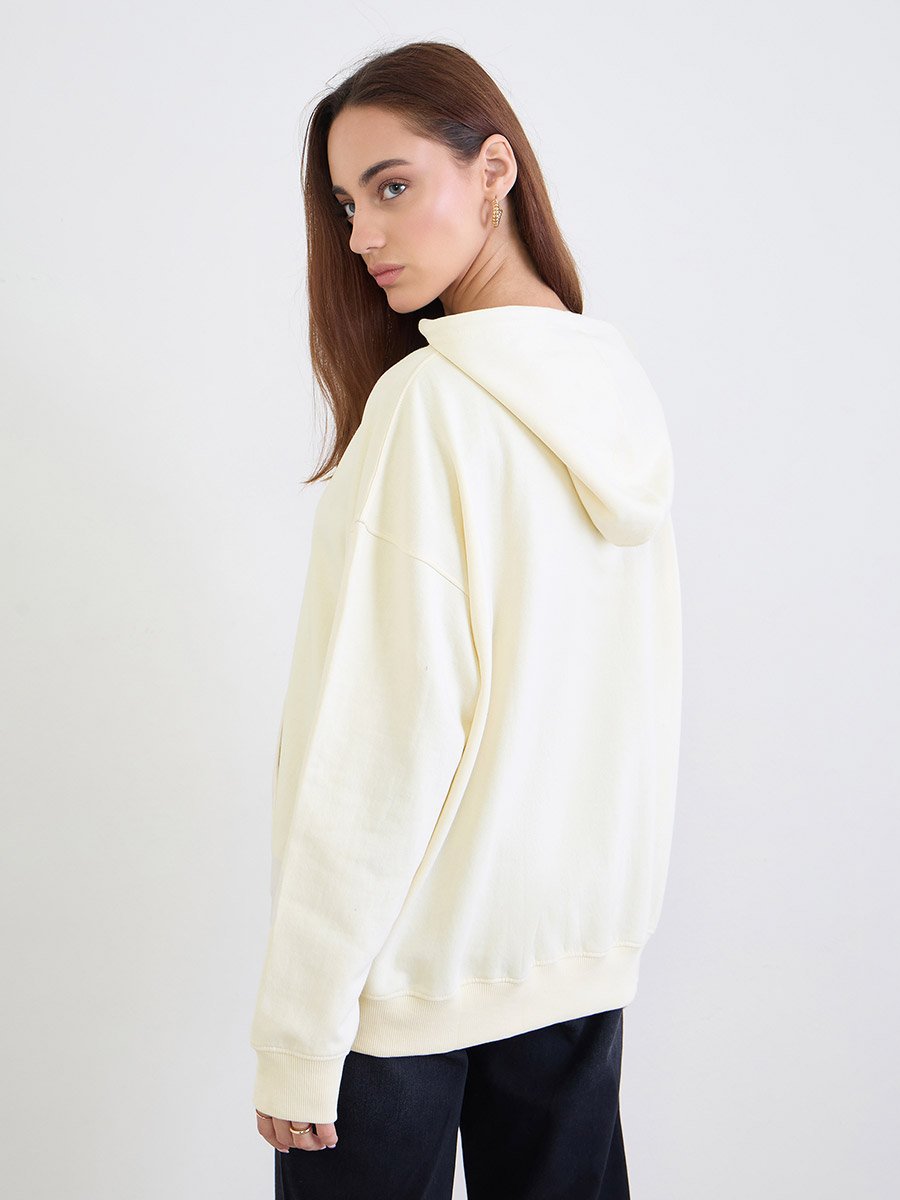 Off White Graphic Print Oversized Hoodie