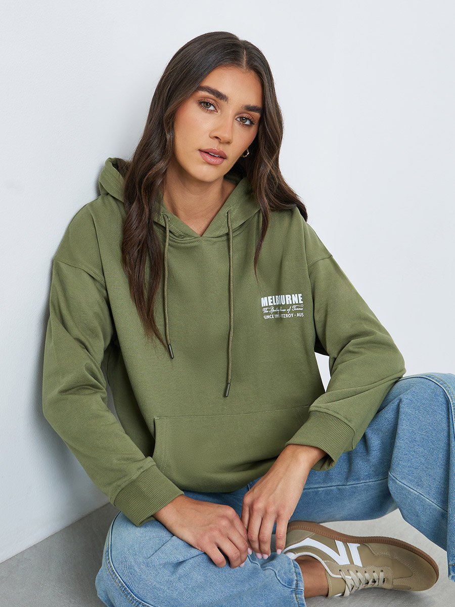 Women Olive Green Oversized Hoodie