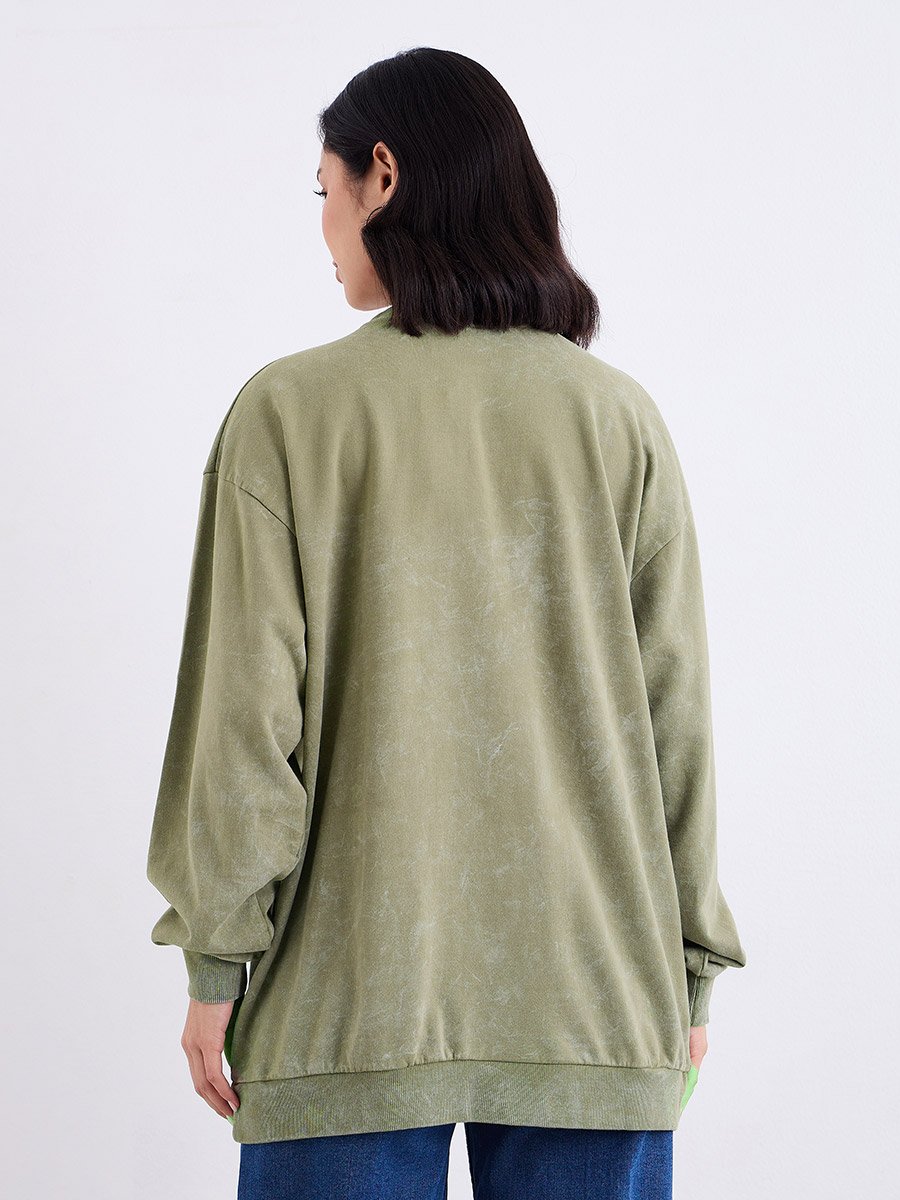 Olive Slogan Print Longline Sweatshirt
