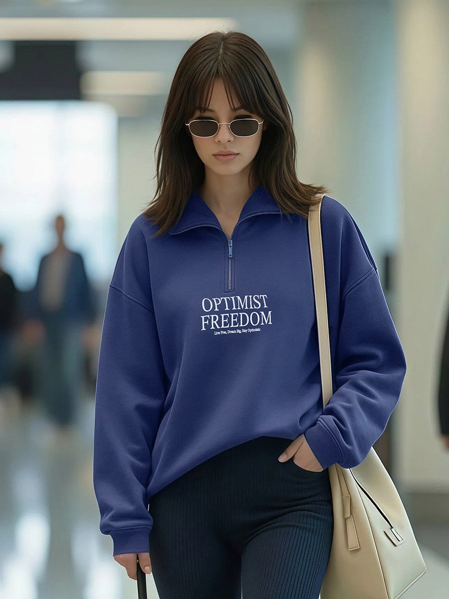 Dark Blue Regular Fit Sweatshirt with Quarter Zip