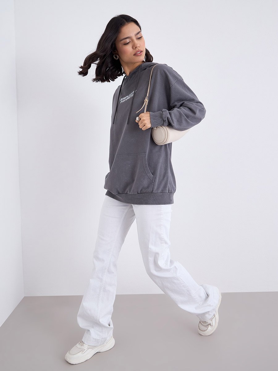 Charcoal Slogan Print Oversized Hoodie