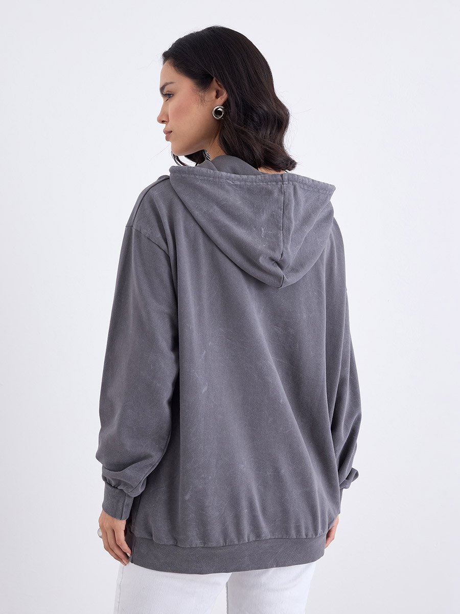 Charcoal Slogan Print Oversized Hoodie