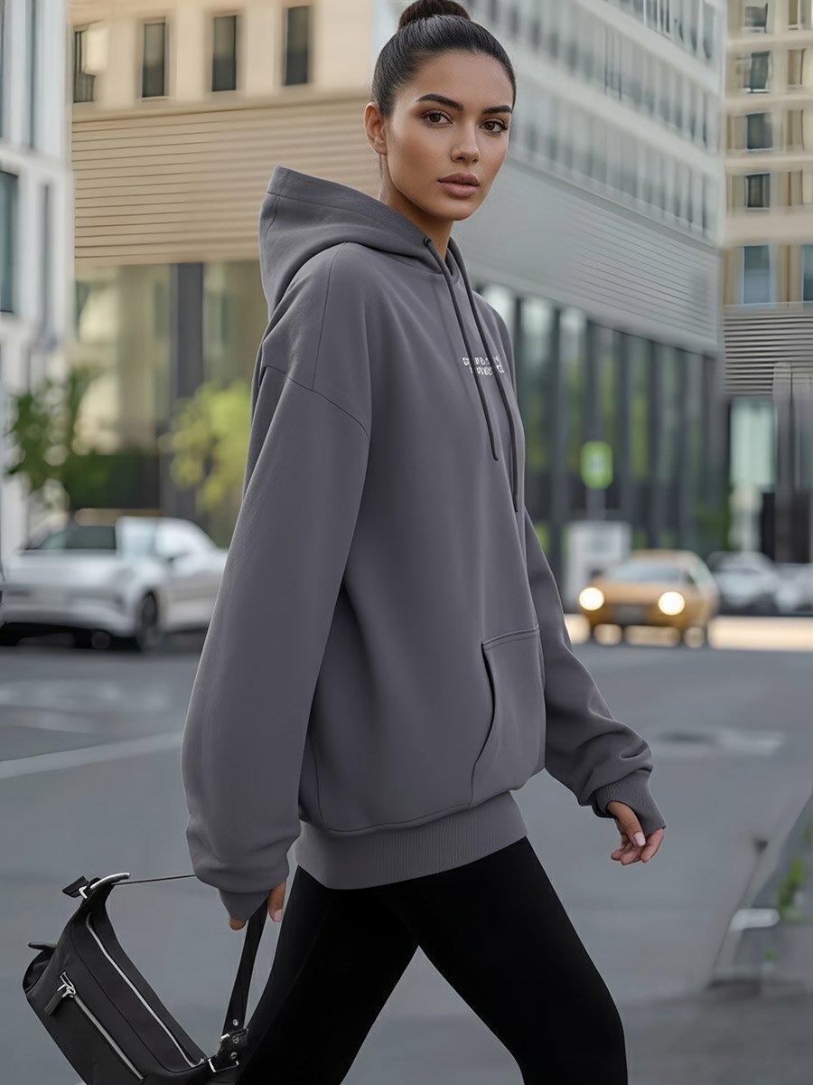 Charcoal Slogan Print Oversized Hoodie