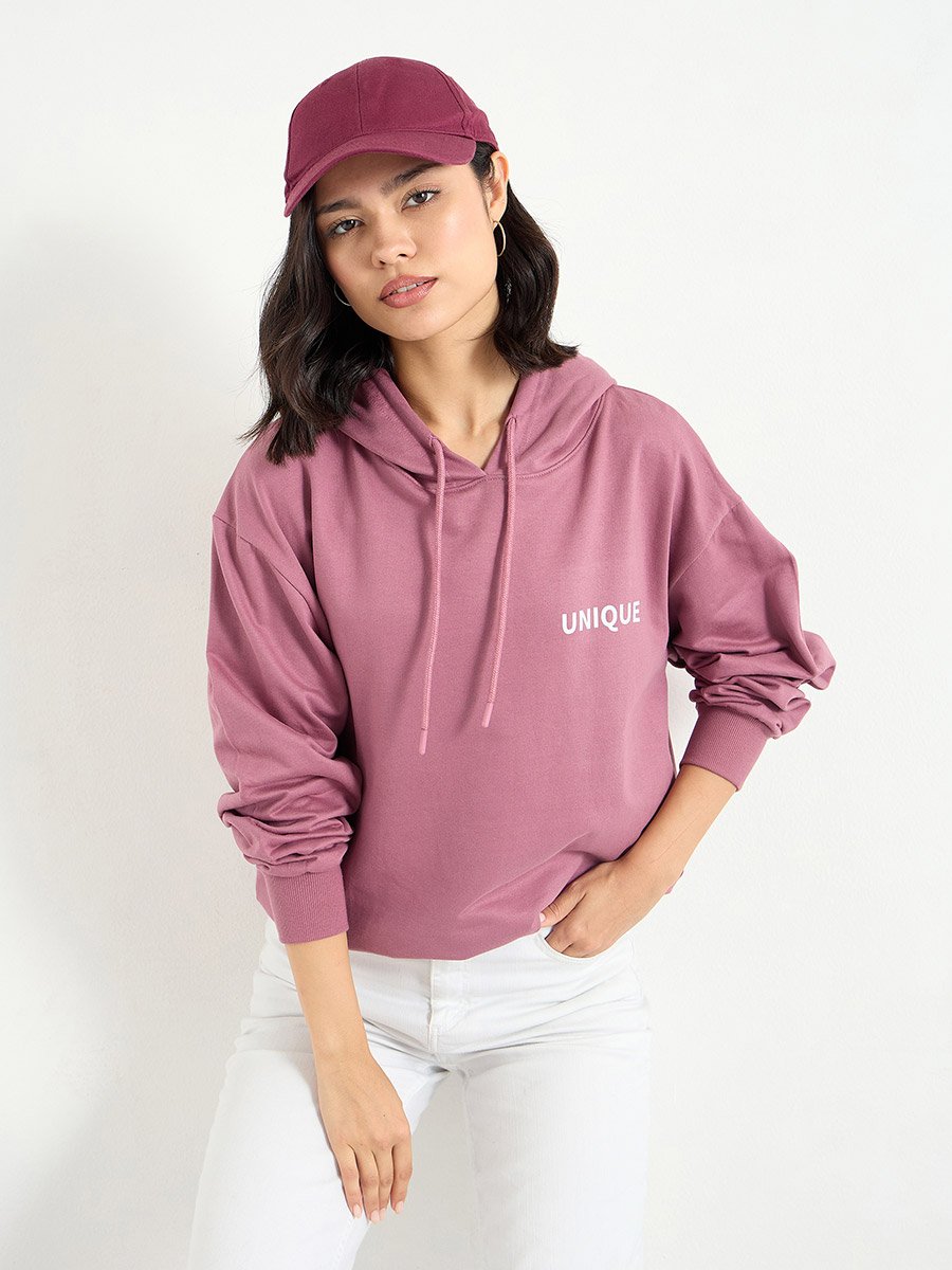 Women Pink Embroidered Longline Hoodie