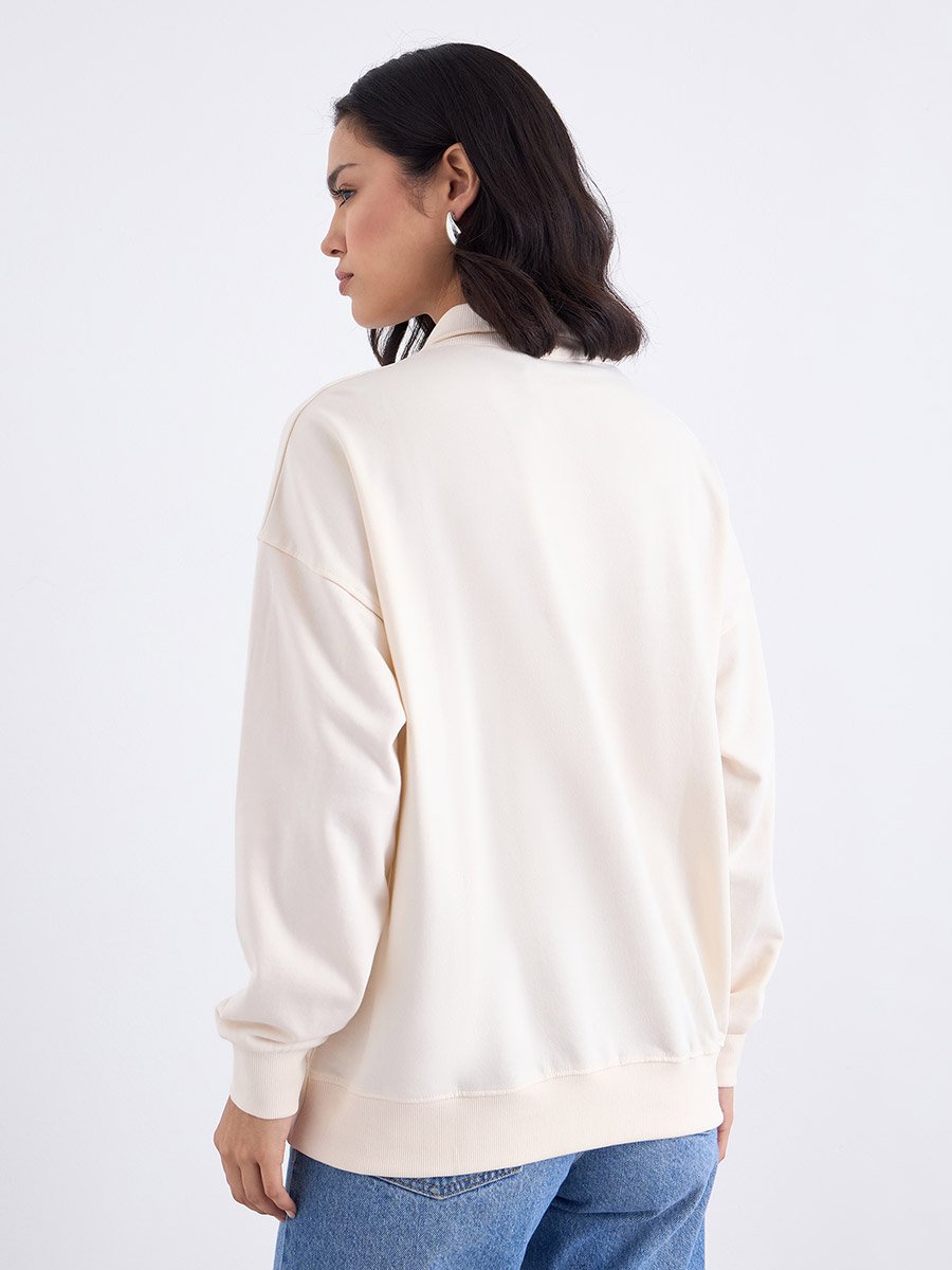 Cream Embroidered Longline Sweatshirt
