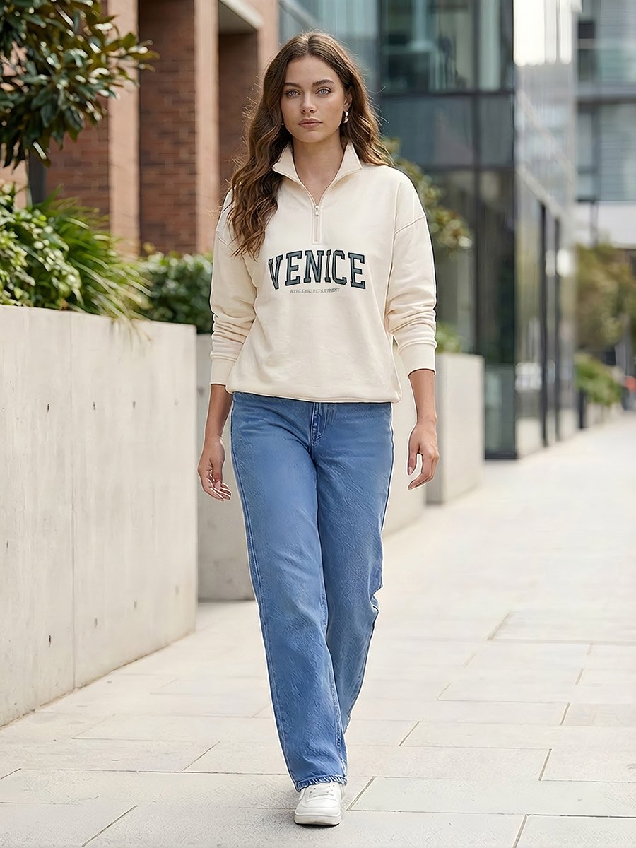 Cream Embroidered Longline Sweatshirt