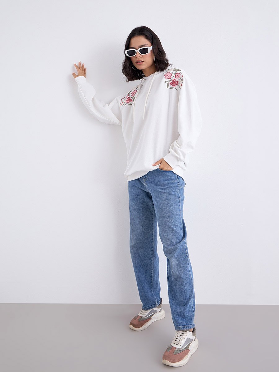 Off-White Embroidered Flower Hoodie