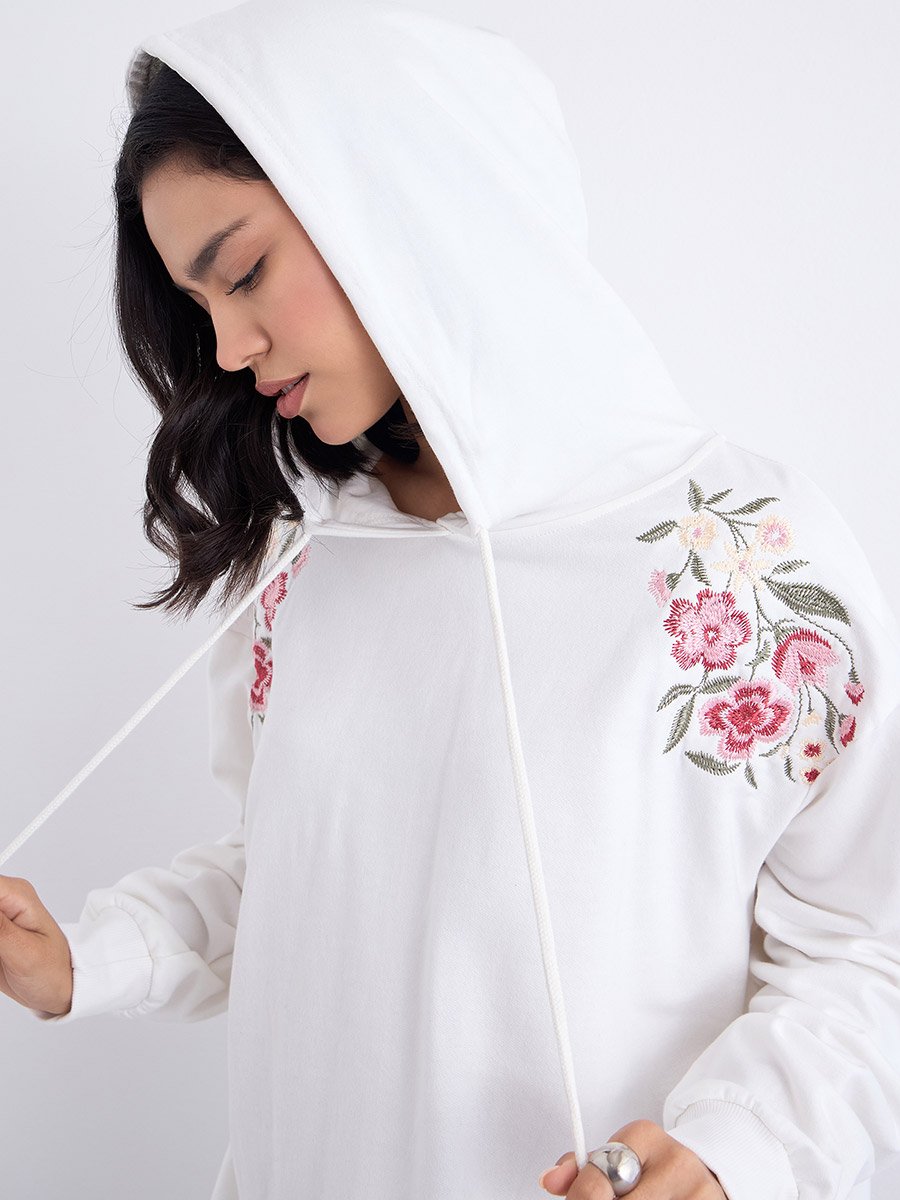 Off-White Embroidered Flower Hoodie For Women at UAE | Styli