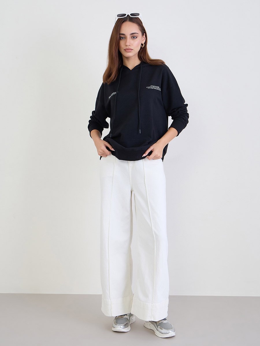 Black Oversized Longline Slogan Hoodie