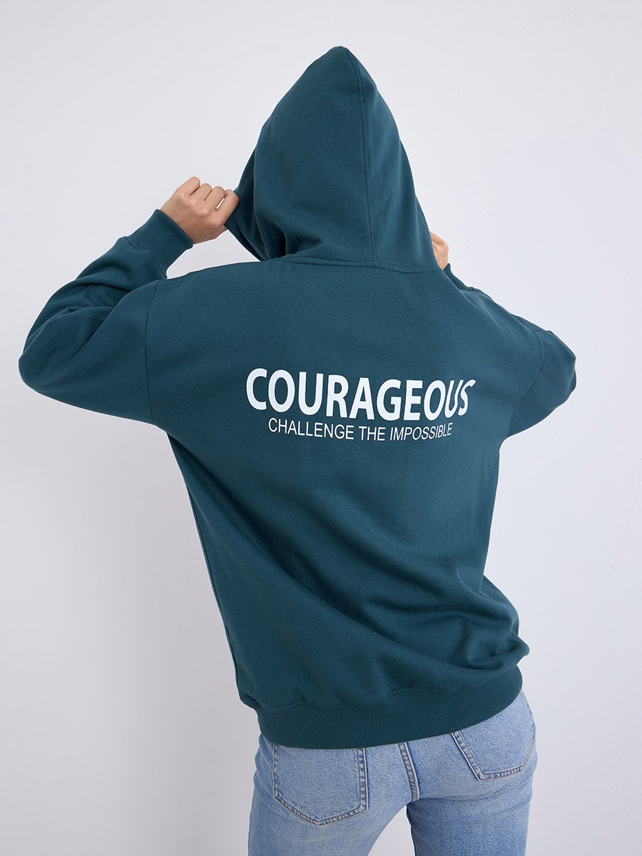 Slogan Print Longline Regular Fit Hoodie