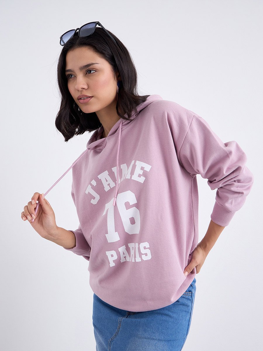 Pink Longline Graphic Print Hoodie