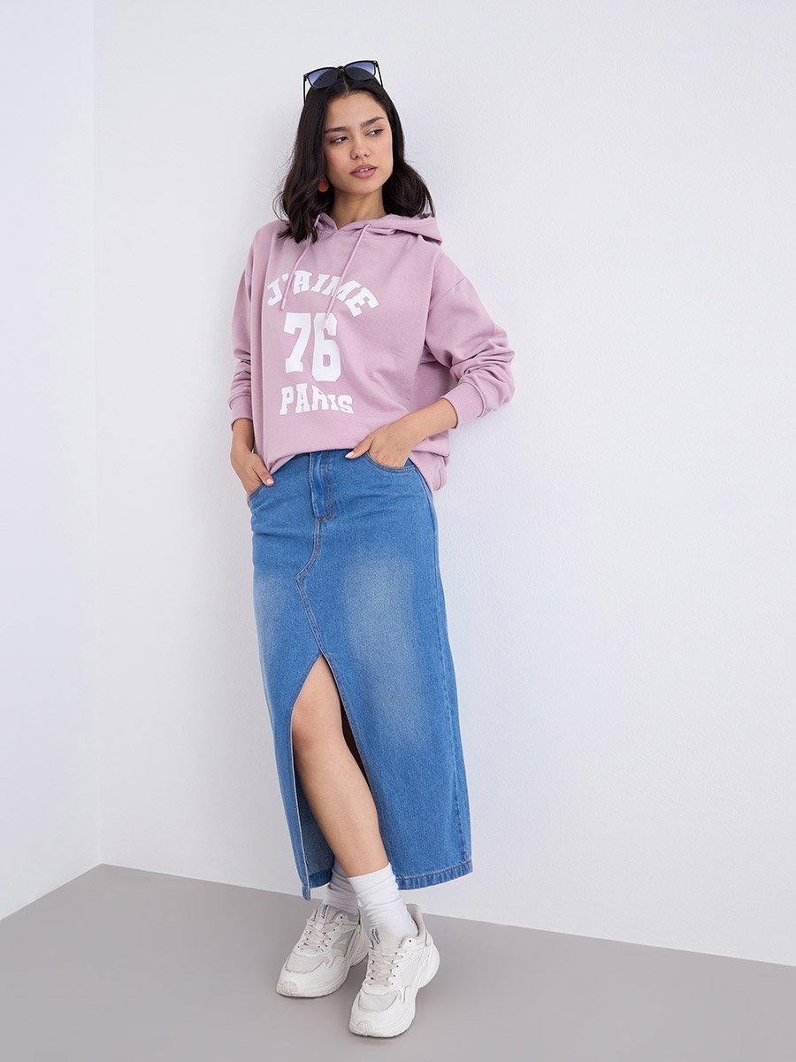 Pink Longline Graphic Print Hoodie