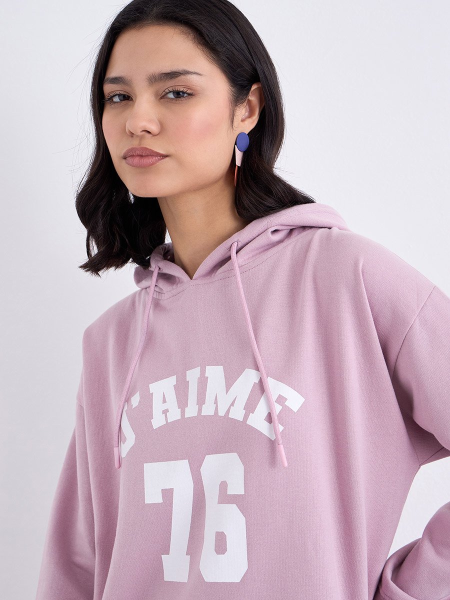 Pink Longline Graphic Print Hoodie