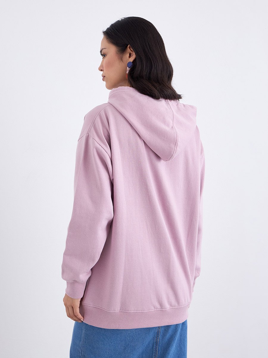 Pink Longline Graphic Print Hoodie