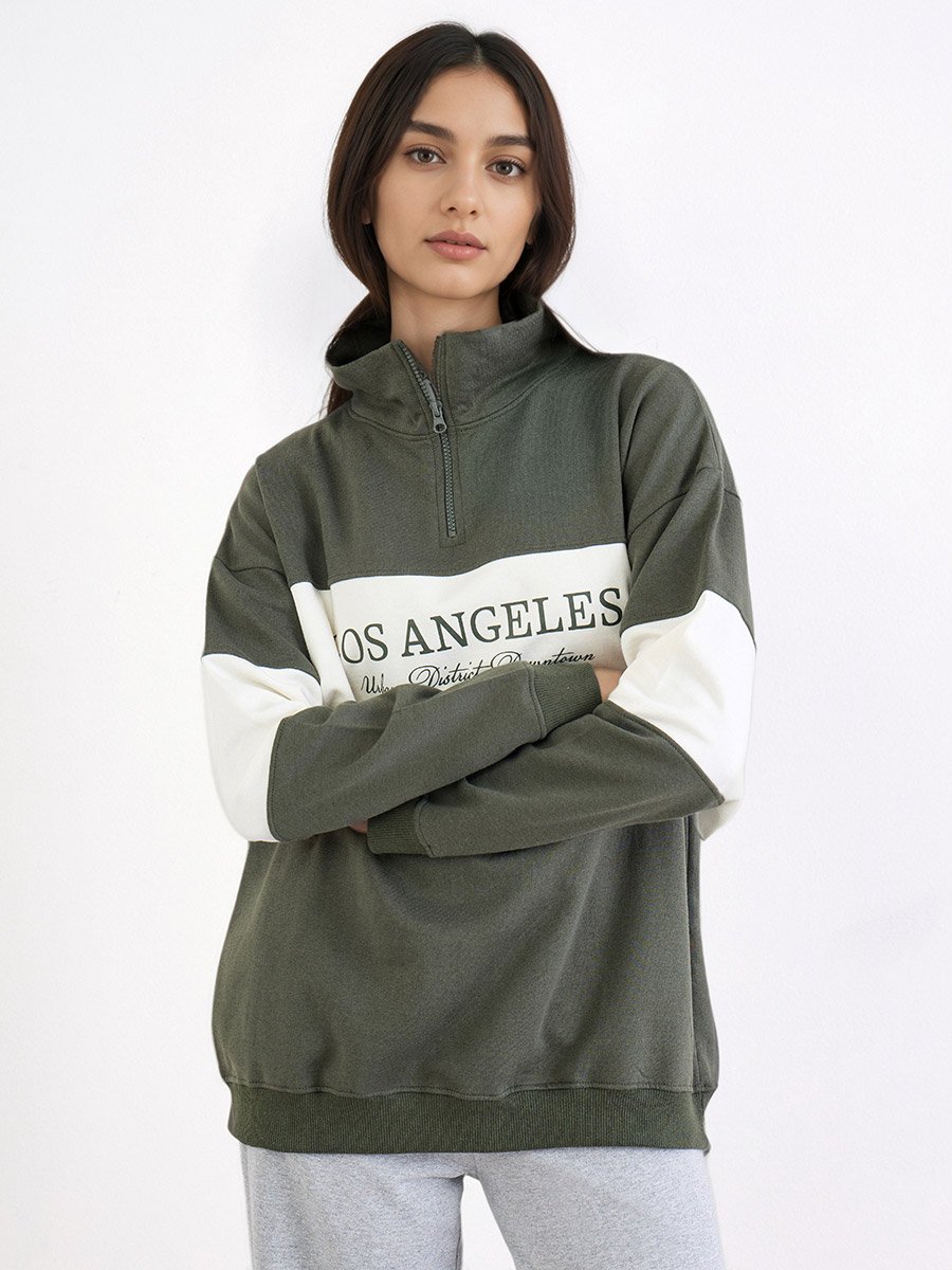 Green Slogan Print Longline Sweatshirt