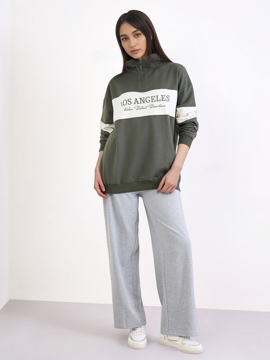 Green Slogan Print Longline Sweatshirt