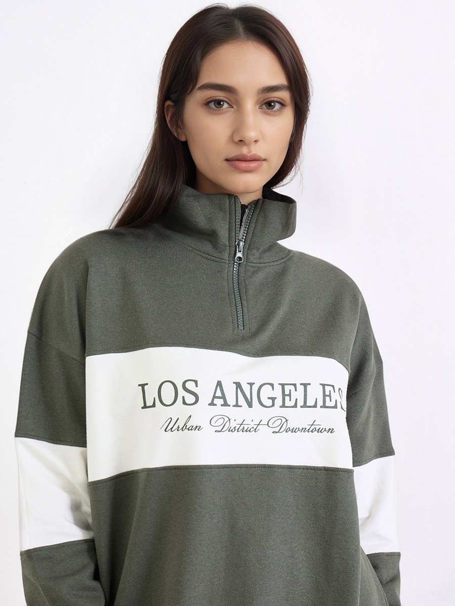 Green Slogan Print Longline Sweatshirt
