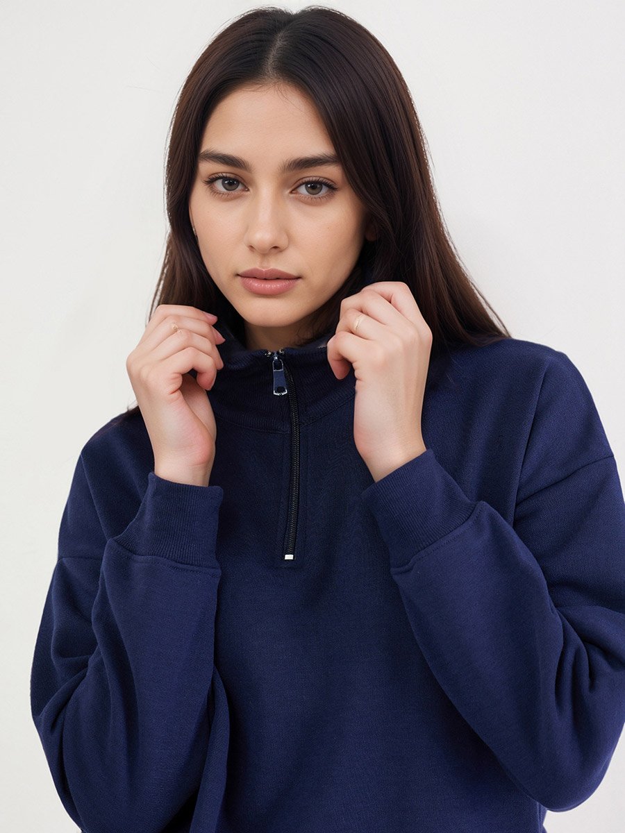 Navy Blue Paris Print Longline Sweatshirt