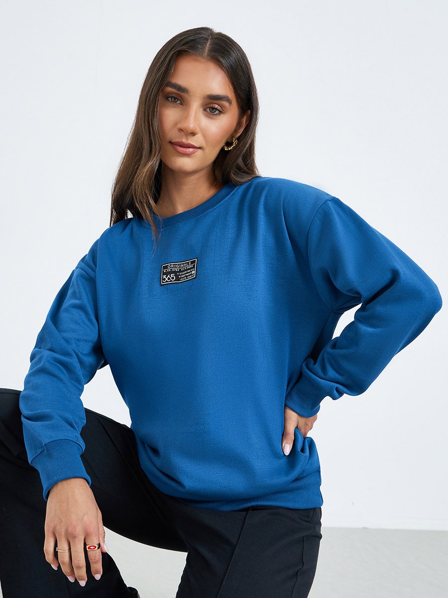 Women Dark Blue Sweatshirt with Badge