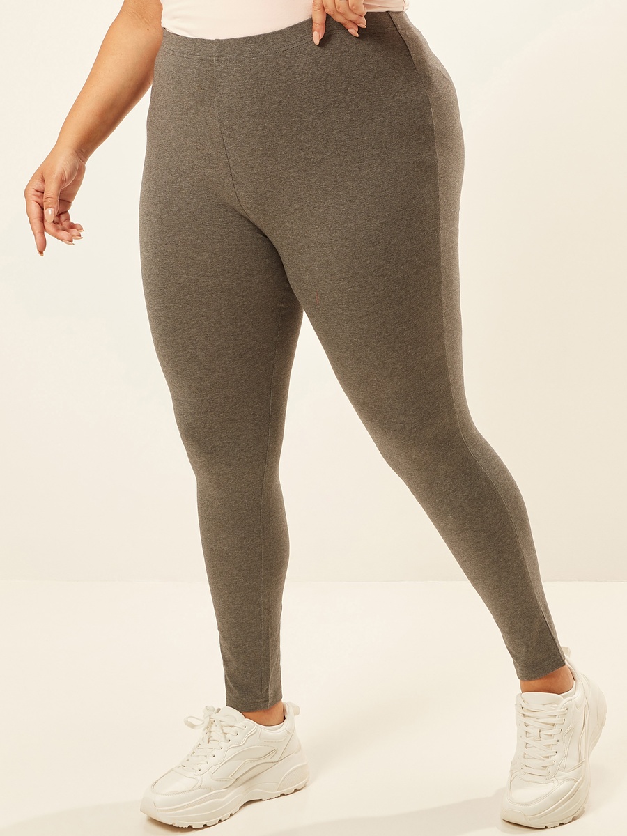 Plus Size Full Length Plain Leggings with Elasticised Waistband