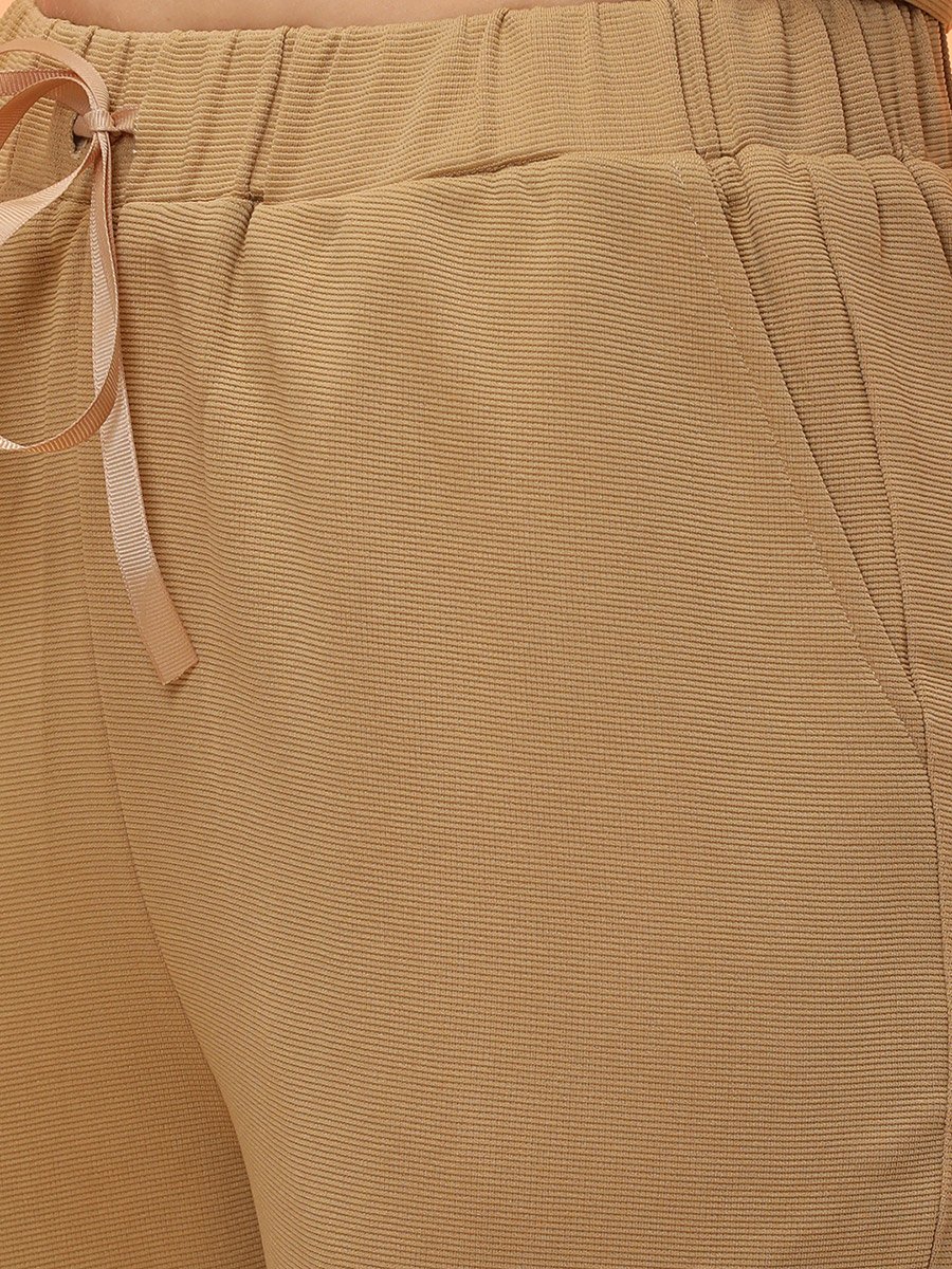 Women Brown Sleeveless Crop Top and Trousers Co-Ords