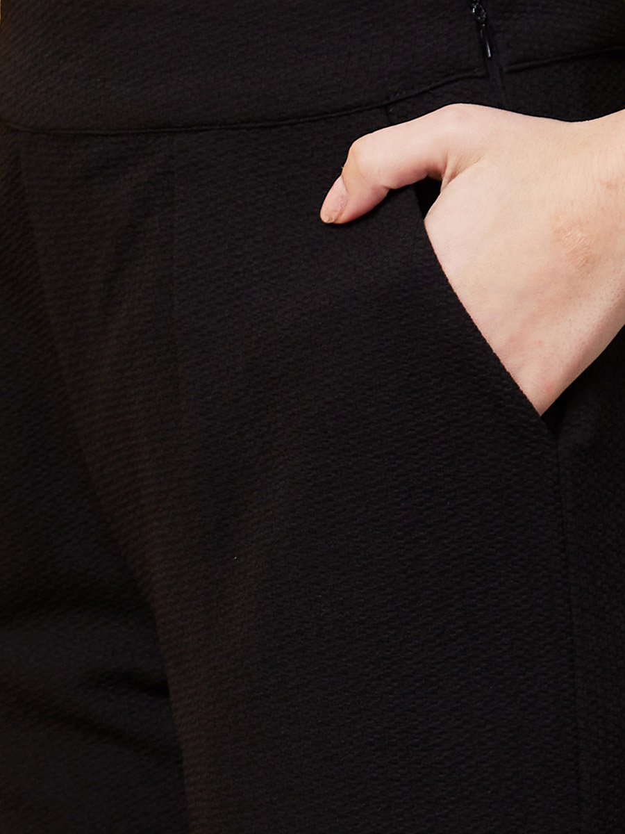 Women Black Textured Strappy Crop Top and Pants Co-Ords