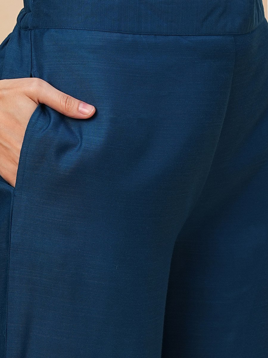 Solid Smocked Detail Buttoned Shirt and Trousers Co-Ords